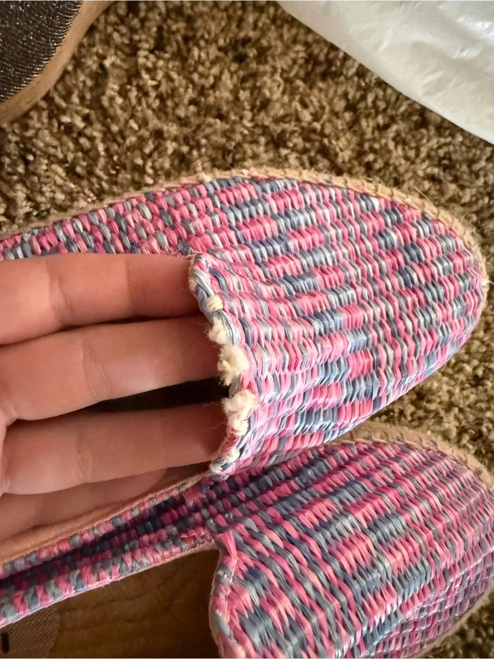 Manebi Pink Woven Espadrille Shoes with Blue Accents